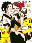  1boy 1girl cosplay gold_(pokemon) haru_urara kotone_(pokemon) pikachu pixiv_manga_sample pokemon pokemon_(game) pokemon_hgss vocaloid_(cosplay) 