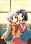  ;d asakura_ryouko bad_id bad_pixiv_id bag black_hair blue_eyes brown_eyes coat grey_hair long_hair mode_(mode-n) multiple_girls nagato_yuki one_eye_closed open_mouth scarf school_bag short_hair smile suzumiya_haruhi_no_shoushitsu suzumiya_haruhi_no_yuuutsu 