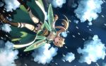  animal bird blonde_hair elf jpeg_artifacts leafa long_hair sky sword_art_online thighhighs yuuki_tatsuya 