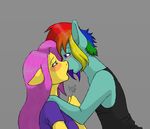  aisyp anthro anthrofied blue_skin blush equine female fluttershy_(mlp) friendship_is_magic hair horse lesbian mammal multi-colored_hair my_little_pony pink_hair plain_background pony rainbow_dash_(mlp) rainbow_hair yellow_skin 