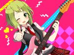  aoba_mina bad_id bad_pixiv_id green_eyes green_hair guitar gumi heart instrument looking_at_viewer one_eye_closed short_hair skirt smile solo vocaloid 