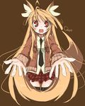  animal_ears bad_id bad_pixiv_id blush endou_chihiro fox_ears fox_tail highres long_hair looking_at_viewer open_mouth original skirt solo tail 