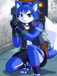  blue_eyes blue_hair canine female fox g-sun hair krystal mammal nintendo ranged_weapon star_fox video_games weapon 