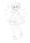  absurdres bloomers bow cirno dress dress_lift greyscale hair_bow highres lineart looking_at_viewer mikuma_folgore monochrome short_hair smile solo thighhighs touhou underwear 