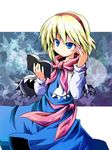  alice_margatroid blonde_hair blue_eyes book commentary_request short_hair solo touhou yuuhi_alpha 
