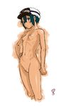  artist_request black_hair blue_eyes female flat_chest goggles gradient gradient_background hand_on_hip hat kino kino_no_tabi nannchatte nipples nude pussy solo standing uncensored 