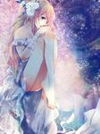  barefoot blonde_hair blue_eyes dress flower fujiwara_truffe hair_ornament highres leg_hug lips long_hair original 