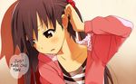  brown_eyes hard_translated hatsumic highres hood hoodie k-on! long_hair nakano_azusa shirt striped striped_shirt translated twintails 