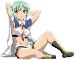  aquarion_(series) aquarion_evol armpits arms_up blush boots breasts ekakibito full_body green_hair medium_breasts short_hair simple_background smile solo white_background zessica_wong 