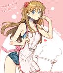  apron blue_eyes brown_hair evangelion:_2.0_you_can_(not)_advance hair_ornament ladle long_hair neon_genesis_evangelion rebuild_of_evangelion redrop shikinami_asuka_langley short_shorts shorts solo souryuu_asuka_langley 