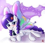  blue_eyes blush bottle cloud clouds cradeelcin cutie_mark equine eyeshadow female feral flower friendship_is_magic fur hair horn horse makeup mammal my_little_pony pony purple_hair rarity_(mlp) signature solo unicorn white_fur winged_unicorn wings 