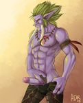  adr biceps erection green_hair hair humanoid_penis leather looking_at_viewer male muscles necklace pecs penis purple_skin red_eyes scar solo tattoo topless troll tusks video_games warcraft world_of_warcraft 