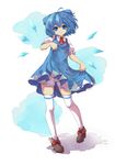  agsen bad_id bad_pixiv_id bloomers blue_eyes blue_hair bow cirno colorized dress dress_lift hair_bow looking_at_viewer mikuma_folgore short_hair smile solo thighhighs touhou underwear 