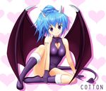  arm_support bangs bare_shoulders beyblade blue_hair blush boots breasts character_name cleavage cleavage_cutout closed_mouth cotton_(beyblade) covered_collarbone demon_girl demon_tail demon_wings drop_shadow fang_out full_body fur_trim gloves halterneck hand_on_ankle head_tilt heart heart_background heart_cutout heart_tattoo high_ponytail horns impossible_clothes impossible_leotard jisedai_beigoma_battle_beyblade knee_boots knee_up leaning leotard light_smile looking_at_viewer medium_breasts muhi_shogun ponytail purple_eyes purple_footwear purple_gloves purple_leotard purple_wings shadow shiny shiny_hair sitting smile solo spread_legs tail tattoo turtleneck white_background wings 