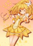  bike_shorts blonde_hair boots bow character_name choker cure_peace hair_flaps heart highres kise_yayoi lips long_hair magical_girl one_eye_closed ponytail precure shorts shorts_under_skirt skirt smile smile_precure! solo tiara v wrist_cuffs yellow yellow_bow yellow_eyes yellow_shorts yellow_skirt 