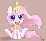  chibi cub equine female feral friendship_is_magic fur hair horn looking_at_viewer mammal my_little_pony necklace open_mouth pink_hair plain_background princess_celestia_(mlp) purple_eyes smile solar-slash solo tiara white_fur winged_unicorn wings young 