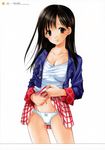  absurdres azuma_yuki black_hair blazer bow bow_panties breasts brown_eyes camisole checkered checkered_skirt cleavage copyright_request highres jacket large_breasts panties skirt skirt_lift solo underwear white_panties 