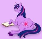  anatomically_correct anatomically_correct_pussy animal_genitalia anus book butt cartoonlion cutie_mark equine equine_pussy female feral friendship_is_magic fur hair hooves horn horse looking_at_viewer looking_back lying mammal multi-colored_hair my_little_pony nude on_side plain_background pony puffy_anus purple_background purple_eyes purple_fur pussy signature smile solo teeth twilight_sparkle_(mlp) unicorn 