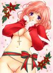  aoi_yuuka_(ao_no_kokoro) belly_chain breasts cleavage cross jewelry large_breasts marker_(medium) navel necklace original pink_hair purple_eyes pussy solo traditional_media underboob 