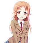  blazer blush brown_eyes brown_hair jacket long_hair looking_at_viewer miyamoto_konatsu necktie open_mouth school_uniform simple_background solo tari_tari white_background yuurei_yashiki 