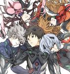  3girls ayanami_rei black_bodysuit blue_eyes blue_hair bodysuit brown_hair earhart evangelion:_3.0_you_can_(not)_redo eyepatch glasses ikari_shinji long_hair lying makinami_mari_illustrious multiple_boys multiple_girls nagisa_kaworu neon_genesis_evangelion orange_hair plugsuit rebuild_of_evangelion red_eyes shikinami_asuka_langley short_hair smile souryuu_asuka_langley twintails white_hair 