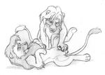  disney eye_contact feline feral gay kovu lion male mammal mckinley monochrome open_mouth penis sex simba sketch the_lion_king 