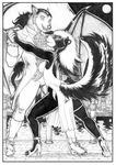  b/w black_and_white breasts canine dancing dress fangs female high_heels ink male mammal mariano marker marker_(art) milf monochrome moon mother night parent ponytail ruffles side_slit skunk tail_button_bottoms tango thighs traditional_media valencia vampire water wings 