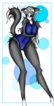  black black_hair breasts cat furry highres korarubi kyora large_breasts long_hair purple swimsuit tail 