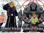  3boys alex_louis_armstrong alphonse_elric blonde_hair brown_eyes brown_hair dual_persona edward_elric fullmetal_alchemist long_hair lowres male male_focus multiple_boys official_art short_hair 