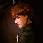  brown_eyes brown_hair crimo cross cross_necklace fate/zero fate_(series) jewelry kotomine_kirei male_focus necklace solo 