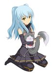  black_dress black_legwear blue_hair cat detached_sleeves dress eiyuu_densetsu expressionless full_body long_hair pantyhose sitting skirt solo syou_(crecre) tio_plato two_side_up wariza white_background yellow_eyes zero_no_kiseki 