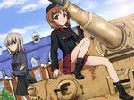  ankle_boots bad_id bad_pixiv_id bangs banned_artist black_jacket black_legwear black_skirt blue_eyes boots brown_eyes brown_hair crossed_arms day dress_shirt dutch_angle garrison_cap girls_und_panzer grey_shirt ground_vehicle hat itsumi_erika jacket kuromorimine_military_uniform kuromorimine_school_uniform long_hair long_sleeves looking_at_another looking_back military military_uniform military_vehicle miniskirt motor_vehicle multiple_girls nanoha_(cameko) nishizumi_miho on_vehicle outdoors pleated_skirt red_shirt red_skirt school_uniform shirt short_hair silver_hair sitting skirt socks standing tank tiger_i uniform 