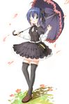  ahoge bad_id bad_pixiv_id black_legwear blue_eyes blue_hair chuunibyou_demo_koi_ga_shitai! dress eyepatch frills full_body garters highres hiramatsu_hideki one_side_up short_hair solo takanashi_rikka thighhighs umbrella zettai_ryouiki 