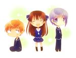  1girl 2boys chibi fruits_basket honda_tohru honda_tooru multiple_boys nomo red_hair silver_hair sohma_kyo sohma_kyou sohma_yuki souma_kyou souma_yuki 