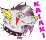  bone canine collar dog english_text feral fox fur hair kaiaki_moonwolf(i-ki) looking_at_viewer mammal name piercing plain_background smile spikes surreal text tsukinoookami white_background wolf 