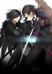  ahoge bad_id bad_pixiv_id black_hair blonde_hair coat gaius_(tales) gloves hand_on_another's_face highres male_focus multicolored_hair multiple_boys pants red_eyes shiramine_(srmn09) sword tales_of_(series) tales_of_xillia tales_of_xillia_2 tears two-tone_hair weapon wingul_(tales) yellow_eyes 