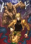  blonde_hair dio_brando headband heart jacket jojo_no_kimyou_na_bouken multiple_boys odibil red_eyes stand_(jojo) stardust_crusaders the_world yellow_jacket 