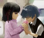  1girl bad_id bad_pixiv_id black_hair blue_eyes blue_hair brother_and_sister child closed_eyes fate/zero fate_(series) food genichikou ice_cream matou_sakura matou_shinji short_hair siblings sweater_vest toosaka_sakura wavy_hair younger 