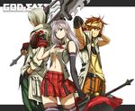  alisa_ilinichina_amiella boots breasts cabbie_hat coat fujiki_kouta gloves god_eater god_eater_2 god_eater_2:_rage_burst hat huge_weapon huge_weapons looking_at_viewer midriff no_bra plaid plaid_skirt shikkuzaru_soma skirt smile soma_schicksal tartan_skirt thigh_boots thighhighs underboob weapon weapons white_hair 