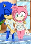  breasts clothing exposed eyes_closed female hair hairband hands hedgehog male mammal mobius_unleashed nipples palcomix pussy sega shirt smile sonic_(series) sonic_the_hedgehog 
