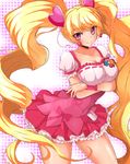  avy417 bad_id bad_pixiv_id blonde_hair breasts cleavage cure_peach earrings fresh_precure! hair_ornament heart heart_hair_ornament jewelry large_breasts long_hair magical_girl momozono_love no_choker pink_eyes precure skirt smile solo twintails very_long_hair 
