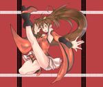  axe_kick boots brown_hair china_dress chinese_clothes detached_sleeves dress full_body fuyunohajime guilty_gear high_heels high_kick highres impossible_clothes kicking kuradoberi_jam long_hair open_mouth red shoes solo very_long_hair wide_sleeves yellow_eyes 