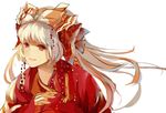  alternate_costume bad_id bad_pixiv_id bow fujiwara_no_mokou hair_bow hair_ribbon japanese_clothes jewelry kimono long_hair open_mouth red_eyes ribbon silver_hair smile solo touhou xiaohan6th 