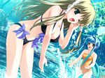  2girls amatsu_misora_ni! bikini breasts cleavage green_hair hazuki_mikage large_breasts multiple_girls navel open_mouth shintaro shintarou swimsuit water 