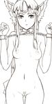  animal_ears breasts chain collar cuffs cuffs-to-collar gus_(clarkii) handcuffs long_hair low-tied_long_hair monochrome nipples pubic_hair riesz seiken_densetsu seiken_densetsu_3 small_breasts solo sweat tears very_long_hair 