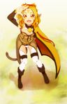 alicia_rue animal_ears bad_id bad_pixiv_id bell blonde_hair boots cat_ears circlet cloak curry_gohan fangs highres looking_up short_hair solo sword_art_online tail thighhighs yellow_eyes 