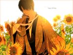  birthday black_hair closed_eyes flower gintama hair_over_one_eye japanese_clothes male_focus solo sunflower takasugi_shinsuke xxxlux 