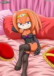  bow breasts corset echidna female garter_straps hair hairband hedgehog legwear lingerie mammal mobius_unleashed palcomix sega sonic_(series) sonic_the_hedgehog stockings tikal_the_echidna 