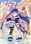  amimi candy coat food frills from_below frown gingerbread_house green_eyes hair_ornament honekoneko_(psg) multicolored_hair panty_&amp;_stocking_with_garterbelt single_thighhigh solo star stocking_(psg) striped striped_legwear sword thighhighs two-tone_hair weapon 