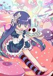  amimi bug butterfly cake candle dessert dress eating flower food frills green_eyes hair_flower hair_ornament insect multicolored_hair open_mouth panty_&amp;_stocking_with_garterbelt single_thighhigh skull solo stocking_(psg) striped striped_legwear thighhighs two-tone_hair 